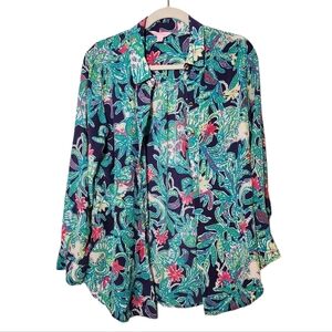 LILLY PULITZER Isla Silk button up blouse resort wear top M